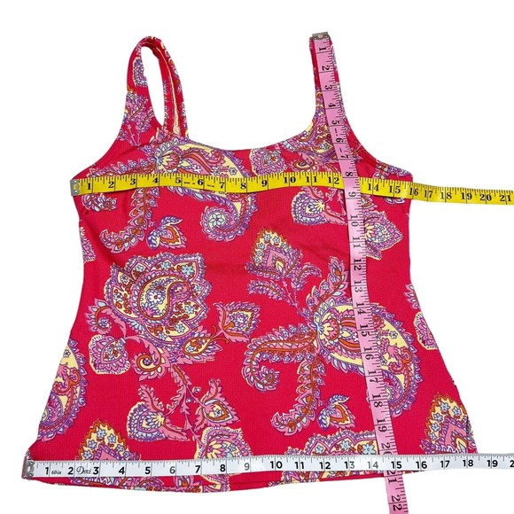 Lands' End Sz 10 Tankini Swim Top Red Floral & Paisley Padded Bra Square Neck - Picture 8 of 9
